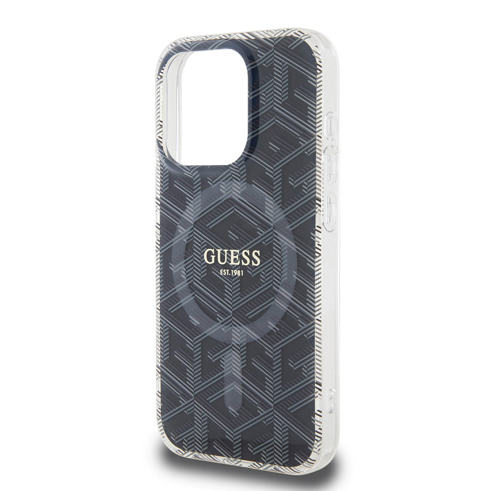 Husa MagSafe pentru Apple iPhone 15 Pro, Guess, IML Gcube, Neagra
