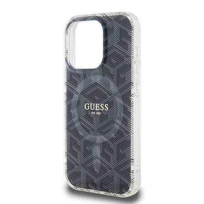 Husa MagSafe pentru Apple iPhone 15 Pro, Guess, IML Gcube, Neagra
