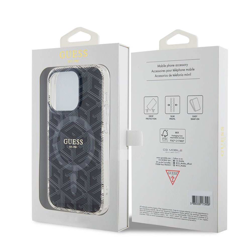 Husa MagSafe pentru Apple iPhone 15 Pro, Guess, IML Gcube, Neagra