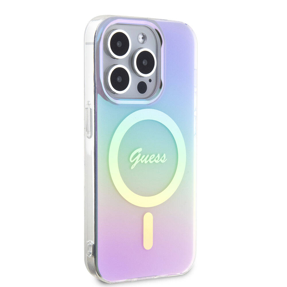 Husa MagSafe pentru Apple iPhone 15 Pro, Guess, IML Iridescent, Mov