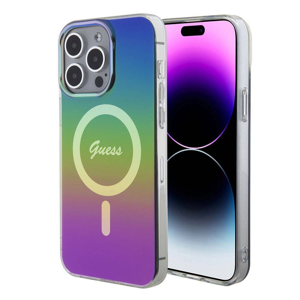 Husa MagSafe pentru Apple iPhone 15 Pro, Guess, IML Iridescent, Multicolor