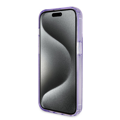 Husa MagSafe pentru Apple iPhone 15 Pro, Guess, IML Ring Stand Glitter, Mov