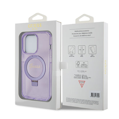 Husa MagSafe pentru Apple iPhone 15 Pro, Guess, IML Ring Stand Glitter, Mov