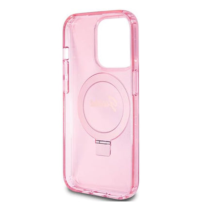 Husa MagSafe pentru Apple iPhone 15 Pro, Guess, IML Ring Stand Glitter, Roz