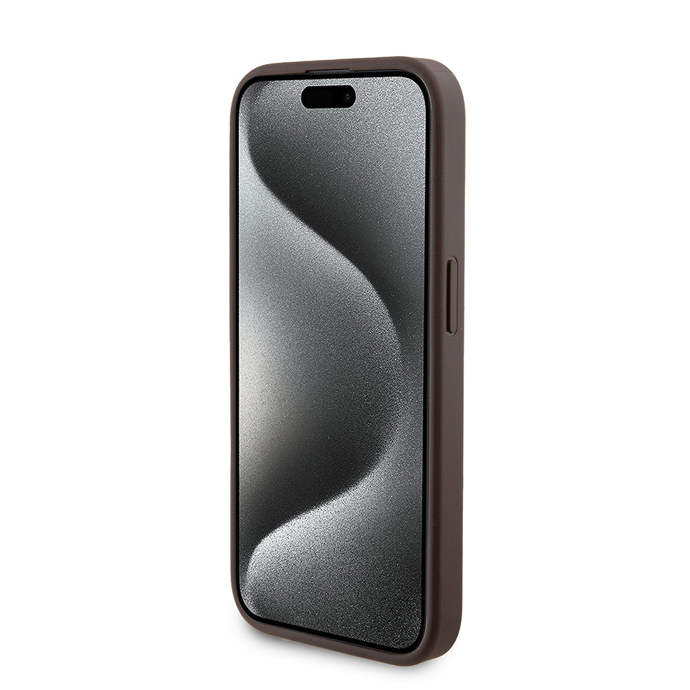 Husa MagSafe pentru Apple iPhone 15 Pro, Guess, Powerbank 4G Metal Logo, Maro