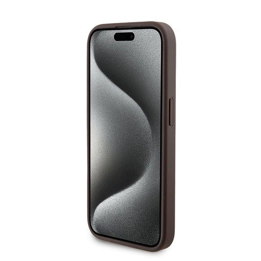 Husa MagSafe pentru Apple iPhone 15 Pro, Guess, Powerbank 4G Metal Logo, Maro