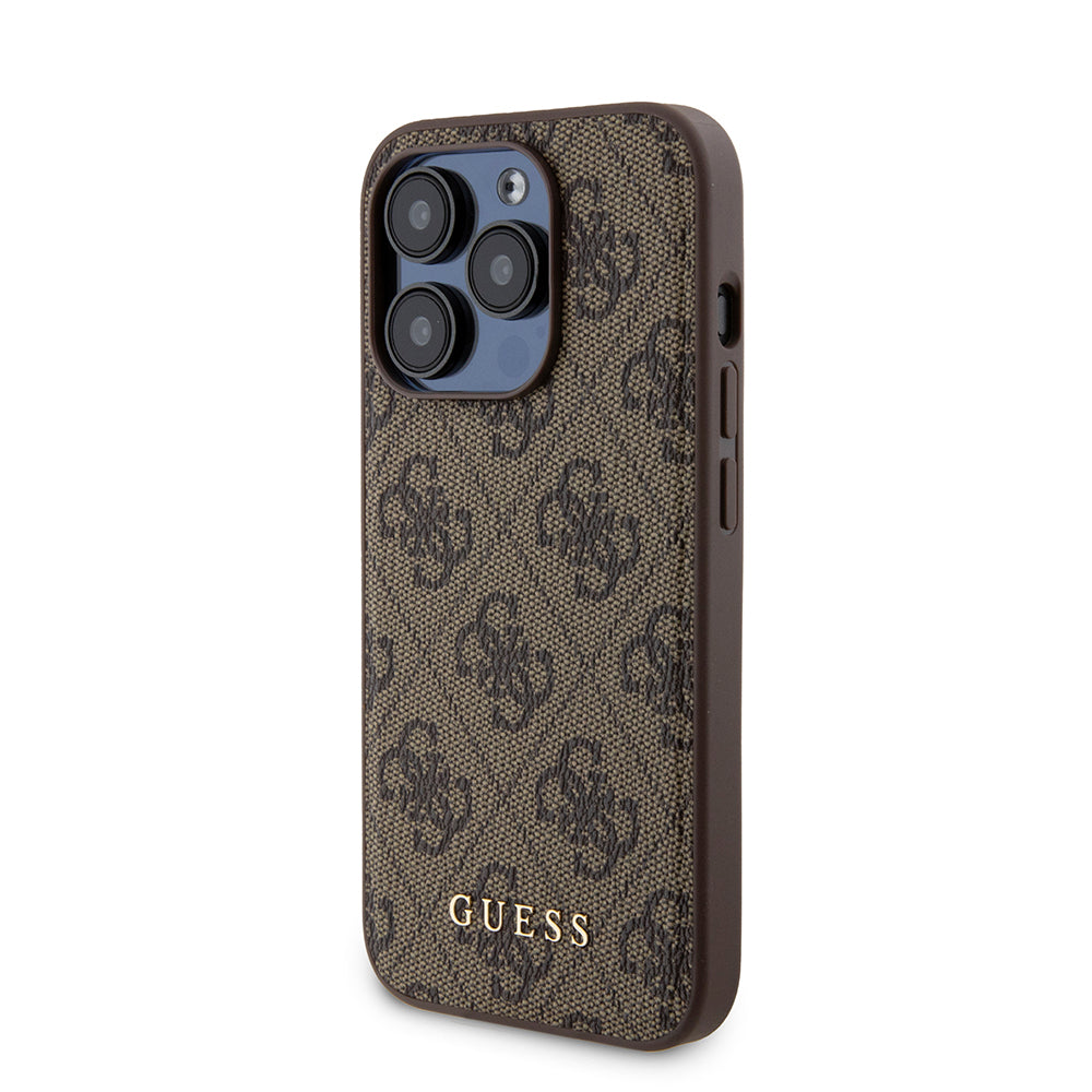 Husa MagSafe pentru Apple iPhone 15 Pro, Guess, Powerbank 4G Metal Logo, Maro