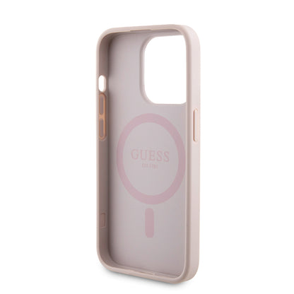 Husa MagSafe pentru Apple iPhone 15 Pro, Guess, Powerbank 4G Metal Logo, Roz