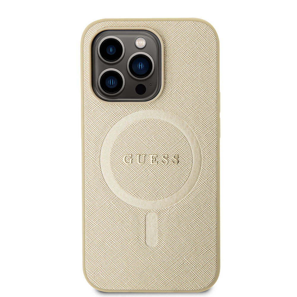 Husa MagSafe pentru Apple iPhone 15 Pro, Guess, Saffiano, Bej