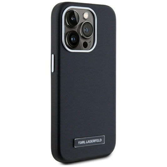 Husa MagSafe pentru Apple iPhone 15 Pro, Karl Lagerfeld, FW Metal Plate, Neagra