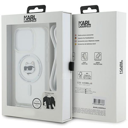 Husa MagSafe pentru Apple iPhone 15 Pro, Karl Lagerfeld, IML Crossbody Choupette's Head with Strap, Transparenta