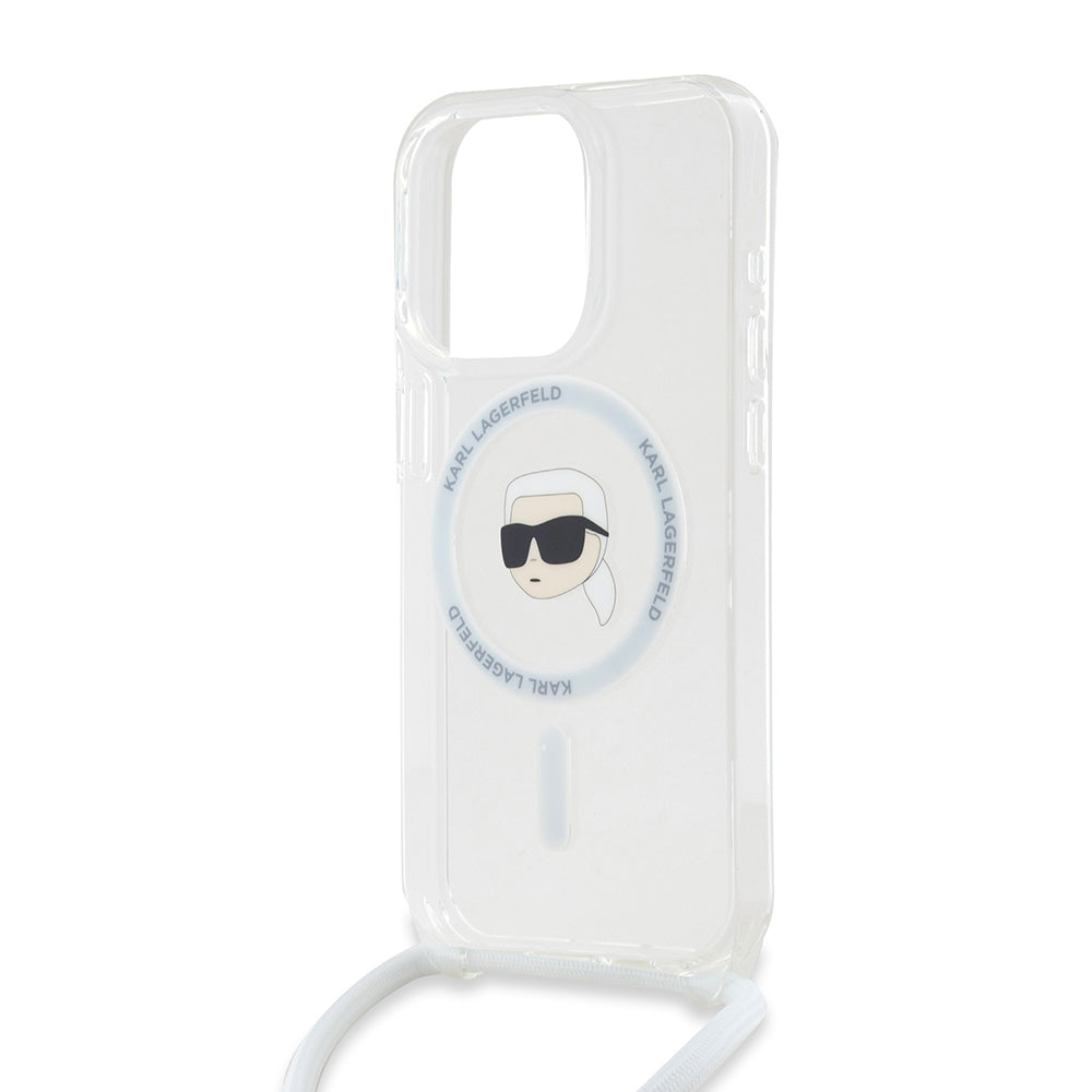 Husa MagSafe pentru Apple iPhone 15 Pro, Karl Lagerfeld, IML Crossbody Karl's Head, Transparenta