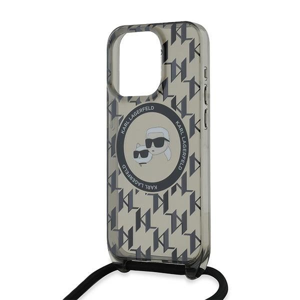 Husa MagSafe pentru Apple iPhone 15 Pro, Karl Lagerfeld, IML Crossbody Monogram Karl & Choupette's Heads, Neagra