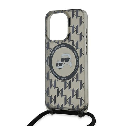 Husa MagSafe pentru Apple iPhone 15 Pro, Karl Lagerfeld, IML Crossbody Monogram Karl & Choupette's Heads, Neagra