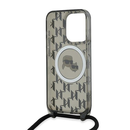 Husa MagSafe pentru Apple iPhone 15 Pro, Karl Lagerfeld, IML Crossbody Monogram Karl & Choupette's Heads, Neagra