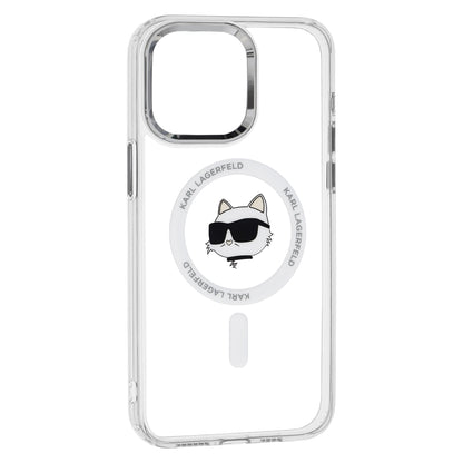 Husa MagSafe pentru Apple iPhone 15 Pro, Karl Lagerfeld, IML Metal Choupette's Head, Alba