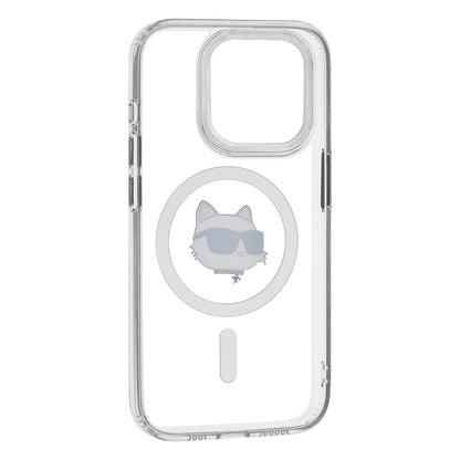 Husa MagSafe pentru Apple iPhone 15 Pro, Karl Lagerfeld, IML Metal Choupette's Head, Alba