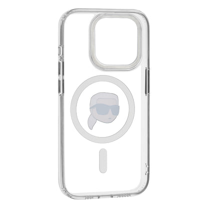 Husa MagSafe pentru Apple iPhone 15 Pro, Karl Lagerfeld, IML Metal Karl's Head, Alba