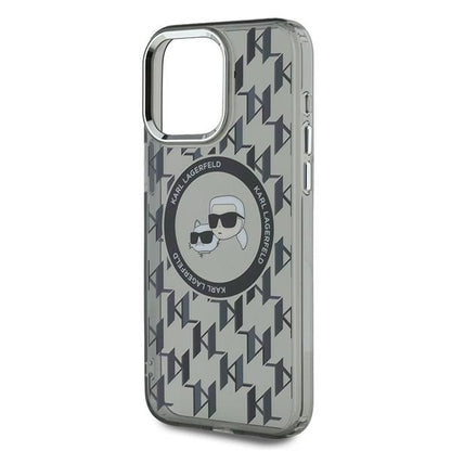 Husa MagSafe pentru Apple iPhone 15 Pro, Karl Lagerfeld, IML Monogram Karl & Choupette's Heads, Neagra