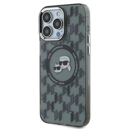 Husa MagSafe pentru Apple iPhone 15 Pro, Karl Lagerfeld, IML Monogram Karl & Choupette's Heads, Neagra