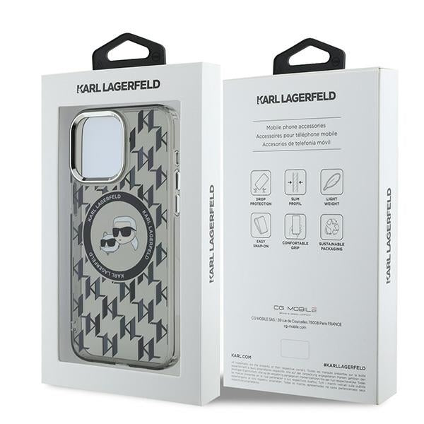 Husa MagSafe pentru Apple iPhone 15 Pro, Karl Lagerfeld, IML Monogram Karl & Choupette's Heads, Neagra
