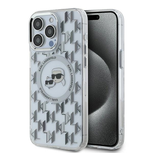 Husa MagSafe pentru Apple iPhone 15 Pro, Karl Lagerfeld, IML Monogram Karl & Choupette's Heads, Transparenta