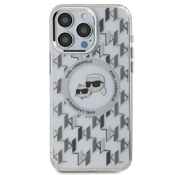 Husa MagSafe pentru Apple iPhone 15 Pro, Karl Lagerfeld, IML Monogram Karl & Choupette's Heads, Transparenta