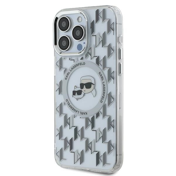 Husa MagSafe pentru Apple iPhone 15 Pro, Karl Lagerfeld, IML Monogram Karl & Choupette's Heads, Transparenta