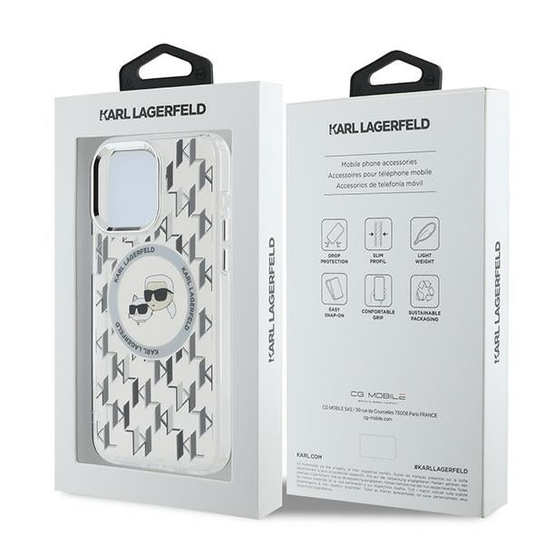 Husa MagSafe pentru Apple iPhone 15 Pro, Karl Lagerfeld, IML Monogram Karl & Choupette's Heads, Transparenta