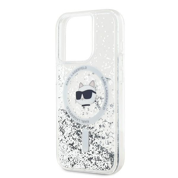 Husa MagSafe pentru Apple iPhone 15 Pro, Karl Lagerfeld, Liquid Glitter Choupette Head, Transparenta