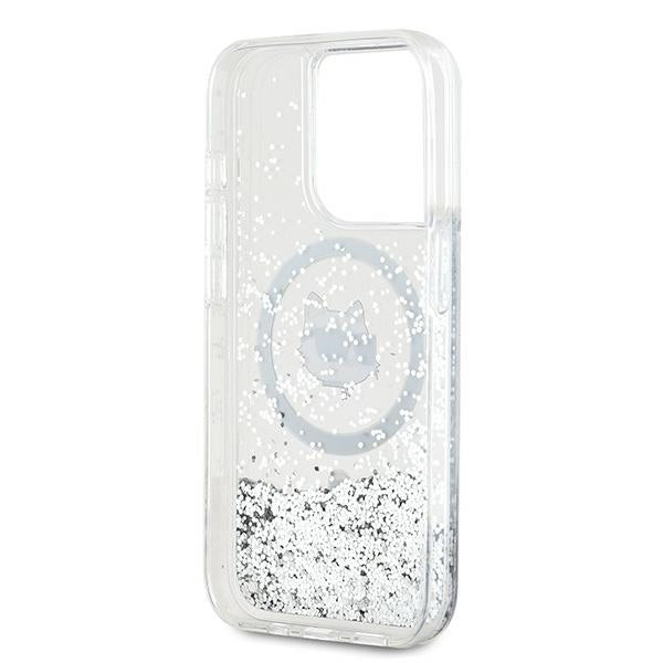 Husa MagSafe pentru Apple iPhone 15 Pro, Karl Lagerfeld, Liquid Glitter Choupette Head, Transparenta