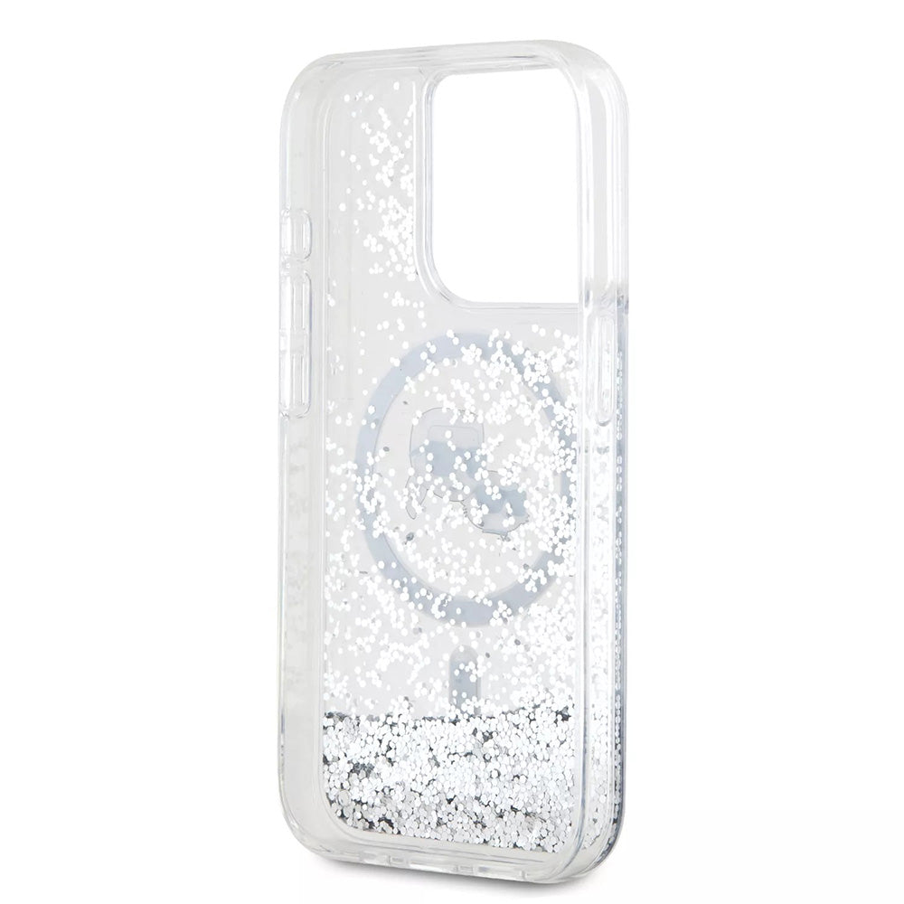 Husa MagSafe pentru Apple iPhone 15 Pro, Karl Lagerfeld, Liquid Glitter Karl & Choupette's Heads, Transparenta