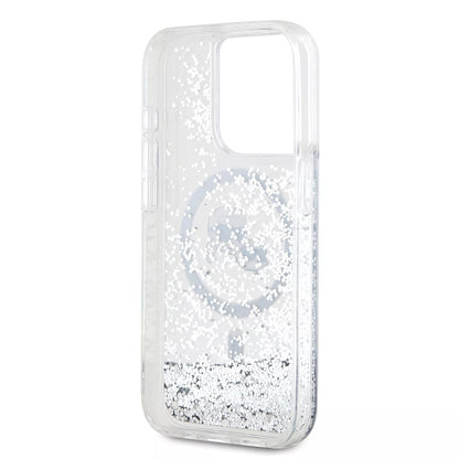 Husa MagSafe pentru Apple iPhone 15 Pro, Karl Lagerfeld, Liquid Glitter Karl & Choupette's Heads, Transparenta