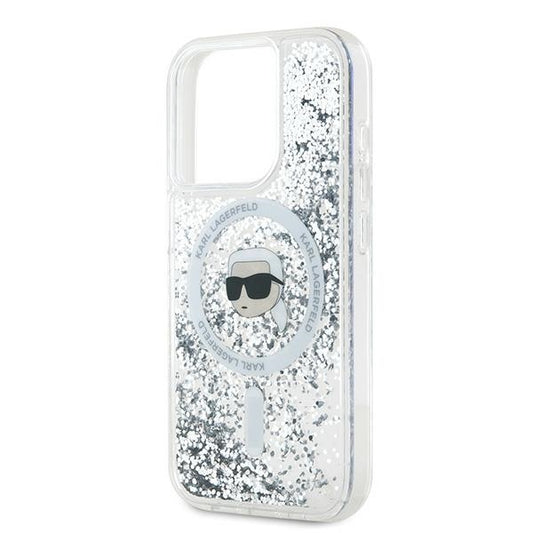 Husa MagSafe pentru Apple iPhone 15 Pro, Karl Lagerfeld, Liquid Glitter Karl's Head, Transparenta