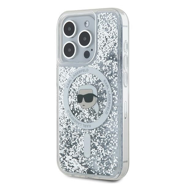 Husa MagSafe pentru Apple iPhone 15 Pro, Karl Lagerfeld, Liquid Glitter Karl's Head, Transparenta