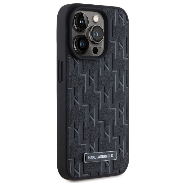 Husa MagSafe pentru Apple iPhone 15 Pro, Karl Lagerfeld, Monogram Metal Logo, Neagra