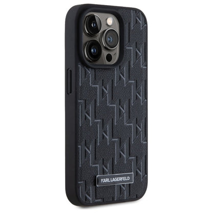Husa MagSafe pentru Apple iPhone 15 Pro, Karl Lagerfeld, Monogram Metal Logo, Neagra