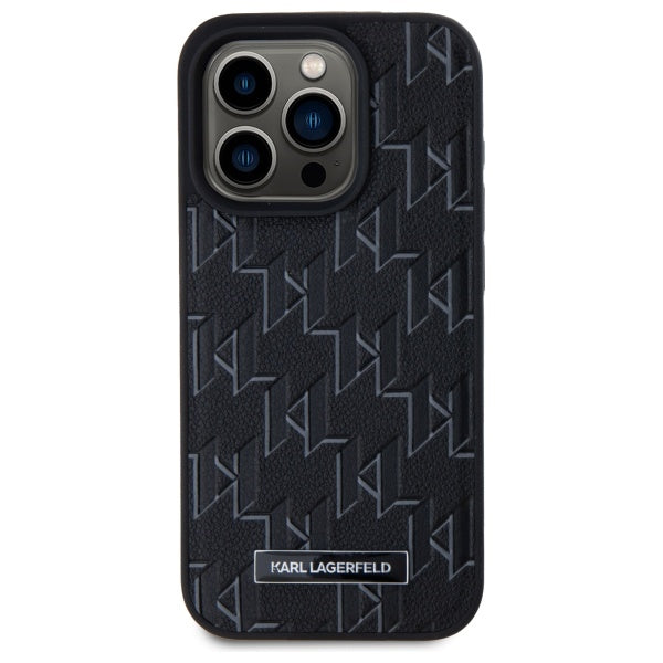 Husa MagSafe pentru Apple iPhone 15 Pro, Karl Lagerfeld, Monogram Metal Logo, Neagra