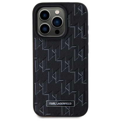 Husa MagSafe pentru Apple iPhone 15 Pro, Karl Lagerfeld, Monogram Metal Logo, Neagra