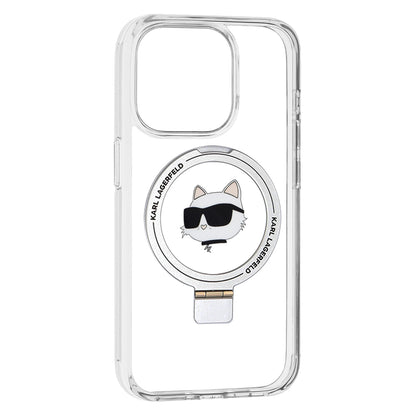 Husa MagSafe pentru Apple iPhone 15 Pro, Karl Lagerfeld, Ring Stand Choupette's Head, Alba