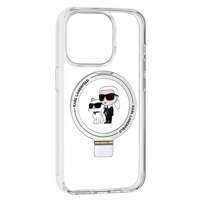 Husa MagSafe pentru Apple iPhone 15 Pro, Karl Lagerfeld, Ring Stand Karl & Choupette, Alba