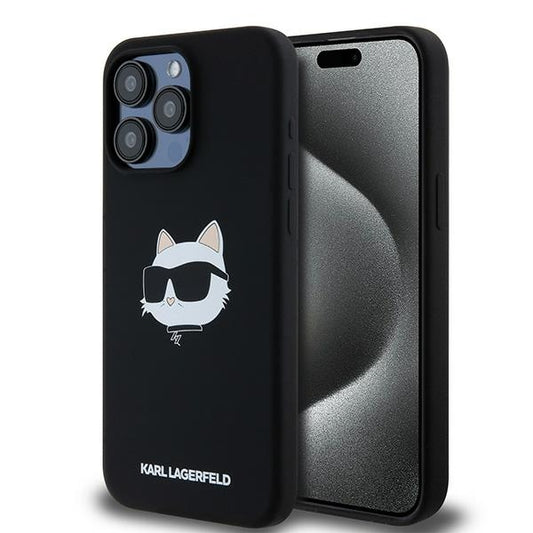 Husa MagSafe pentru Apple iPhone 15 Pro, Karl Lagerfeld, Silicone Choupette's Head, Neagra