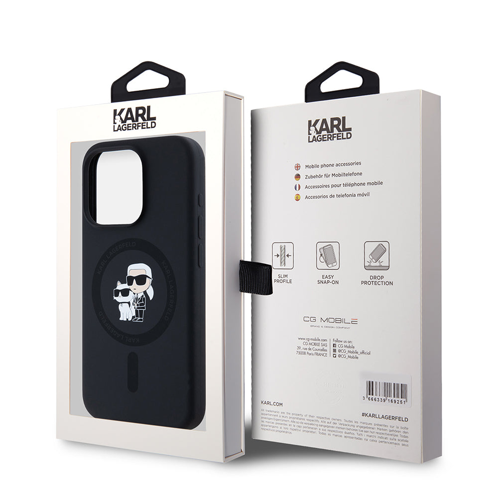 Husa MagSafe pentru Apple iPhone 15 Pro, Karl Lagerfeld, Silicone Karl & Choupette, Neagra