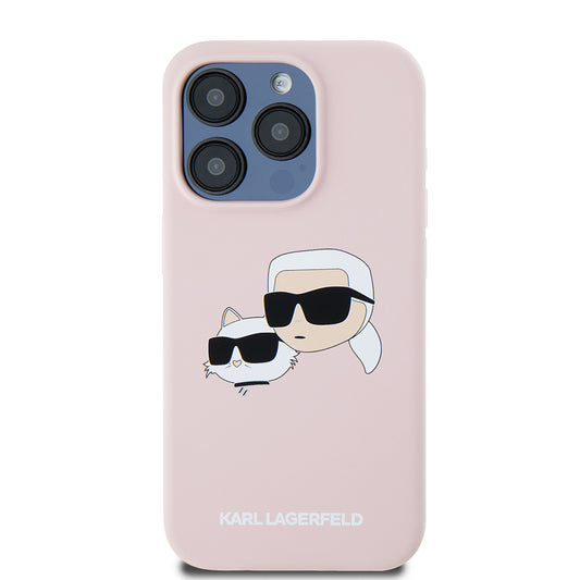 Husa MagSafe pentru Apple iPhone 15 Pro, Karl Lagerfeld, Silicone Karl & Choupette's Heads, Roz