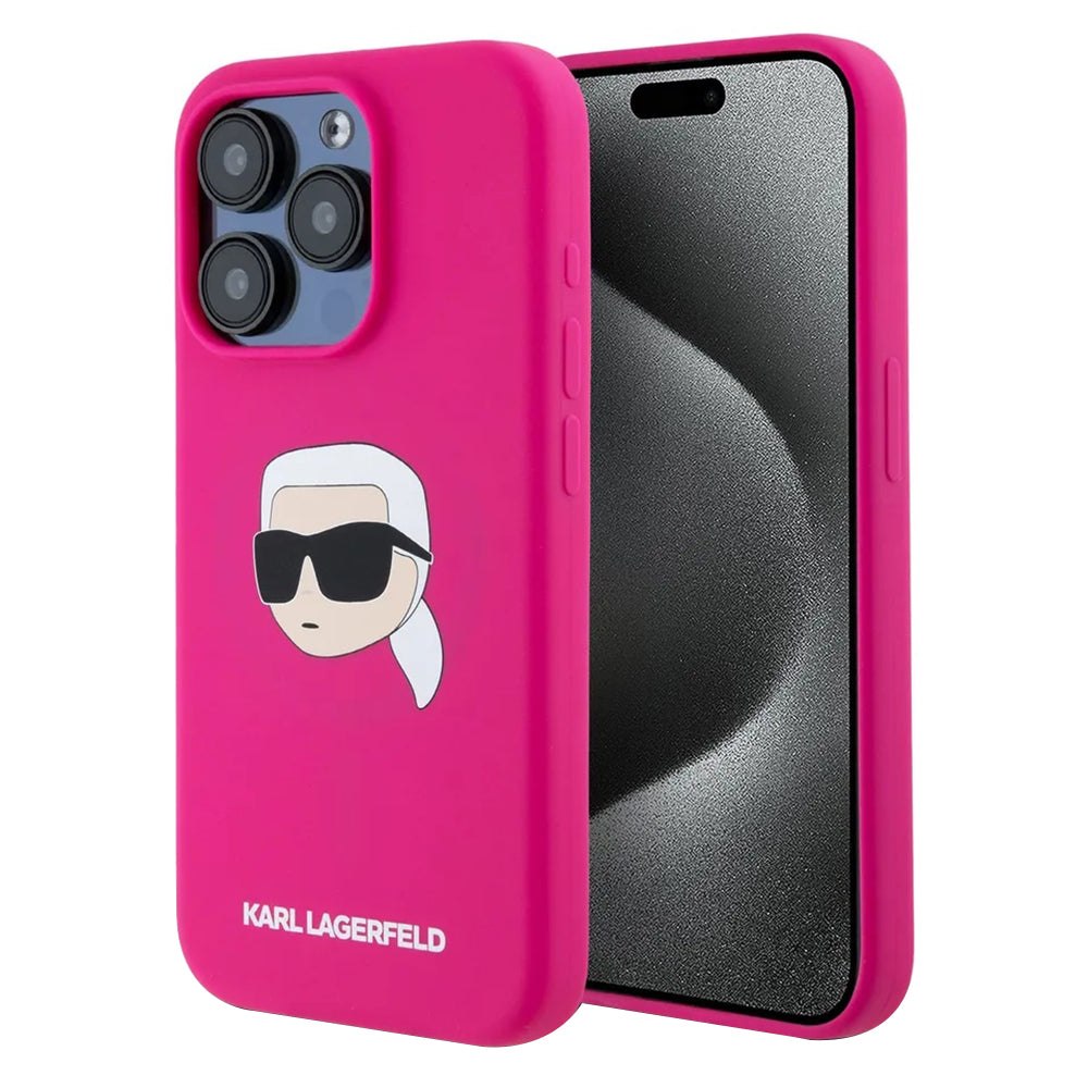 Husa MagSafe pentru Apple iPhone 15 Pro, Karl Lagerfeld, Silicone Karl's Head, Fucsia