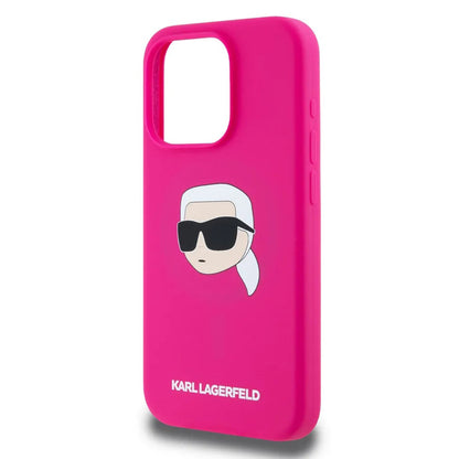 Husa MagSafe pentru Apple iPhone 15 Pro, Karl Lagerfeld, Silicone Karl's Head, Fucsia