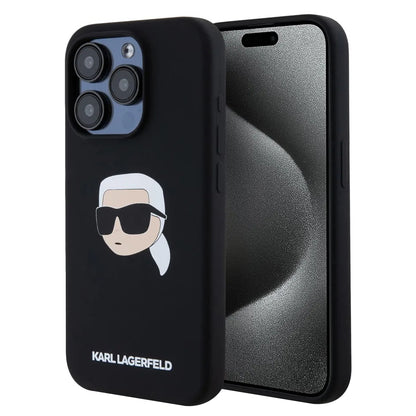 Husa MagSafe pentru Apple iPhone 15 Pro, Karl Lagerfeld, Silicone Karl's Head, Neagra
