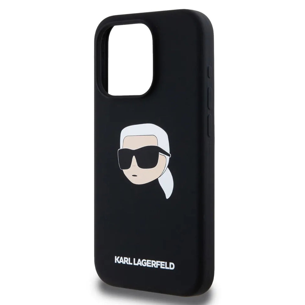 Husa MagSafe pentru Apple iPhone 15 Pro, Karl Lagerfeld, Silicone Karl's Head, Neagra