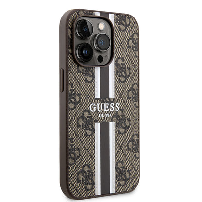 Husa MagSafe pentru Apple iPhone 15 Pro Max, Guess, 4G Printed Stripes, Maro
