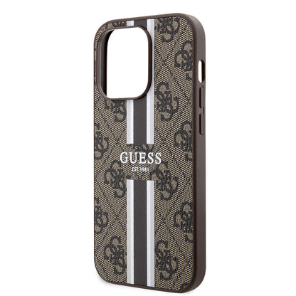 Husa MagSafe pentru Apple iPhone 15 Pro Max, Guess, 4G Printed Stripes, Maro